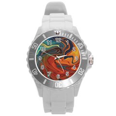 Abstract Art Pattern Round Plastic Sport Watch (l)