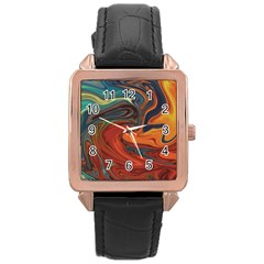 Abstract Art Pattern Rose Gold Leather Watch 