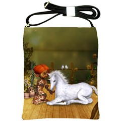 Cute Fairy With Unicorn Foal Shoulder Sling Bag by FantasyWorld7