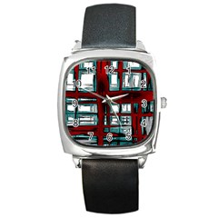 Abstract Color Background Form Square Metal Watch