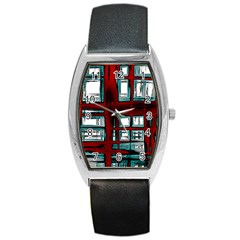 Abstract Color Background Form Barrel Style Metal Watch