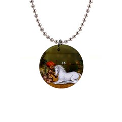 Cute Fairy With Unicorn Foal 1  Button Necklace by FantasyWorld7