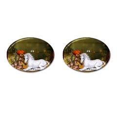 Cute Fairy With Unicorn Foal Cufflinks (oval) by FantasyWorld7