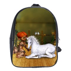 Cute Fairy With Unicorn Foal School Bag (large) by FantasyWorld7