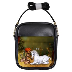 Cute Fairy With Unicorn Foal Girls Sling Bag by FantasyWorld7