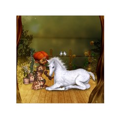 Cute Fairy With Unicorn Foal Small Satin Scarf (square) by FantasyWorld7