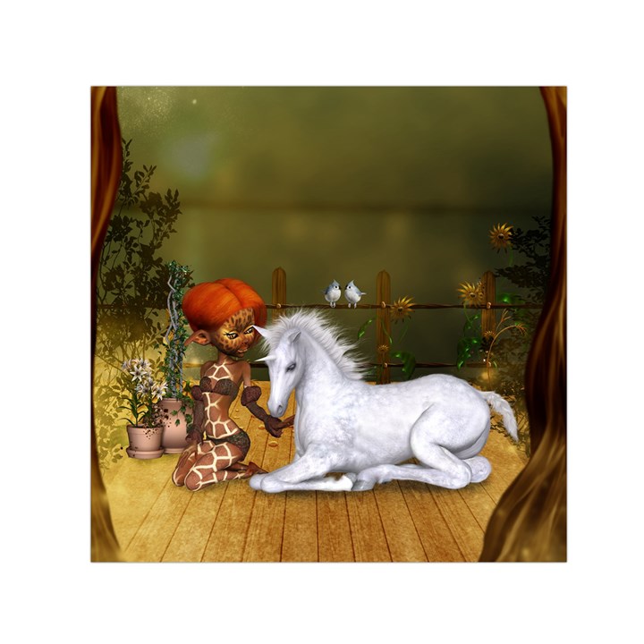 Cute Fairy With Unicorn Foal Small Satin Scarf (Square)