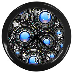 Abstract Glossy Blue Wall Clock (black) by HermanTelo