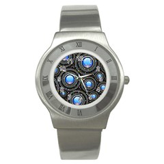 Abstract Glossy Blue Stainless Steel Watch