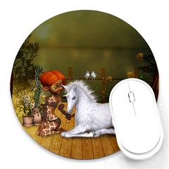 Cute Fairy With Unicorn Foal Round Mousepads by FantasyWorld7