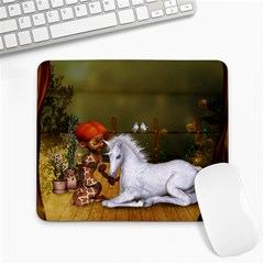 Cute Fairy With Unicorn Foal Large Mousepads by FantasyWorld7