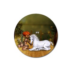 Cute Fairy With Unicorn Foal Magnet 3  (round) by FantasyWorld7