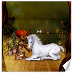 Cute Fairy With Unicorn Foal Canvas 16  X 16  by FantasyWorld7