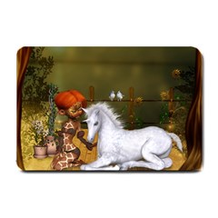 Cute Fairy With Unicorn Foal Small Doormat  by FantasyWorld7