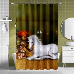 Cute Fairy With Unicorn Foal Shower Curtain 48  X 72  (small)  by FantasyWorld7