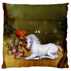 Cute Fairy With Unicorn Foal Large Flano Cushion Case (two Sides) by FantasyWorld7