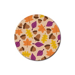 Acorn Leaves Pattern Rubber Round Coaster (4 Pack)  by HermanTelo