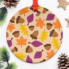 Acorn Leaves Pattern Round Ornament (two Sides)