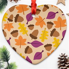 Acorn Leaves Pattern Heart Ornament (two Sides)