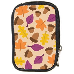 Acorn Leaves Pattern Compact Camera Leather Case