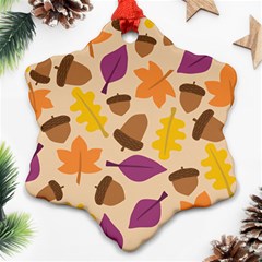 Acorn Leaves Pattern Snowflake Ornament (two Sides)