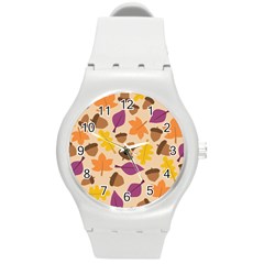 Acorn Leaves Pattern Round Plastic Sport Watch (m)