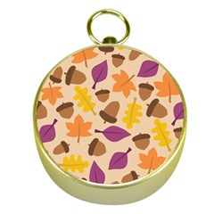 Acorn Leaves Pattern Gold Compasses