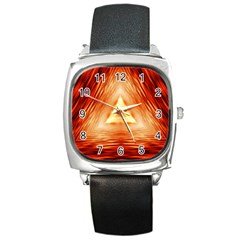 Abstract Orange Triangle Square Metal Watch