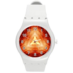 Abstract Orange Triangle Round Plastic Sport Watch (m)