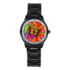 Arrangement Butterfly Stainless Steel Round Watch