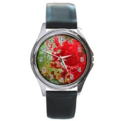 Abstract Stain Red Seamless Round Metal Watch by HermanTelo