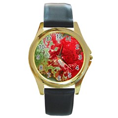 Abstract Stain Red Seamless Round Gold Metal Watch by HermanTelo