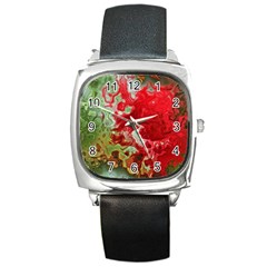 Abstract Stain Red Seamless Square Metal Watch