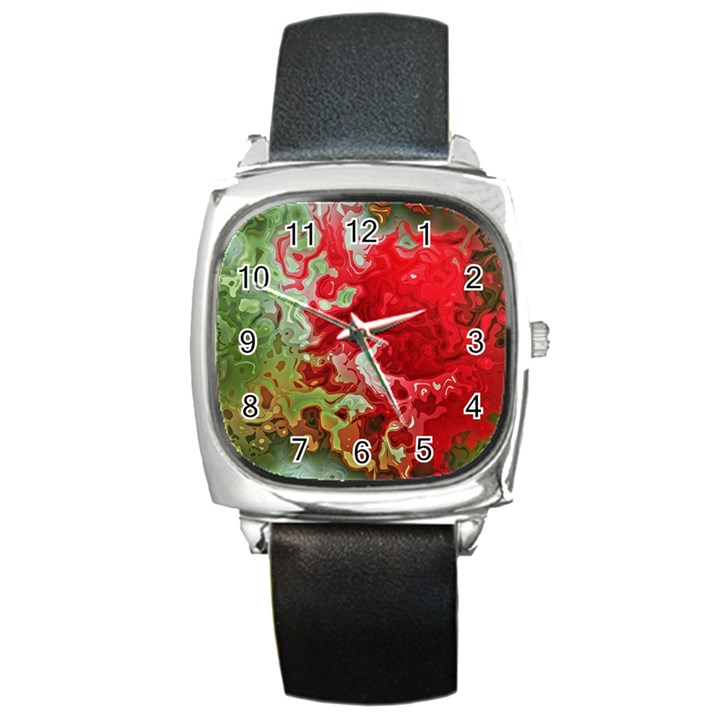 Abstract Stain Red Seamless Square Metal Watch