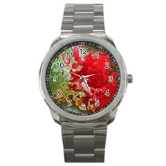 Abstract Stain Red Seamless Sport Metal Watch