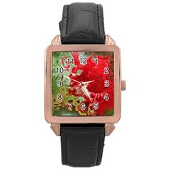 Abstract Stain Red Seamless Rose Gold Leather Watch 