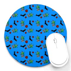 Halloween Witch Pattern Blue Round Mousepads by snowwhitegirl