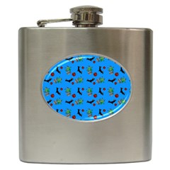 Halloween Witch Pattern Blue Hip Flask (6 Oz) by snowwhitegirl