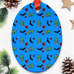 Halloween Witch Pattern Blue Oval Ornament (two Sides) by snowwhitegirl