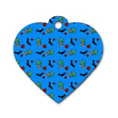 Halloween Witch Pattern Blue Dog Tag Heart (two Sides)