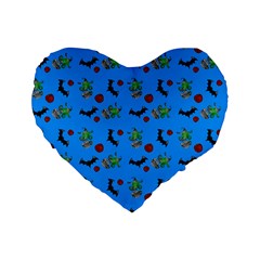 Halloween Witch Pattern Blue Standard 16  Premium Heart Shape Cushions by snowwhitegirl