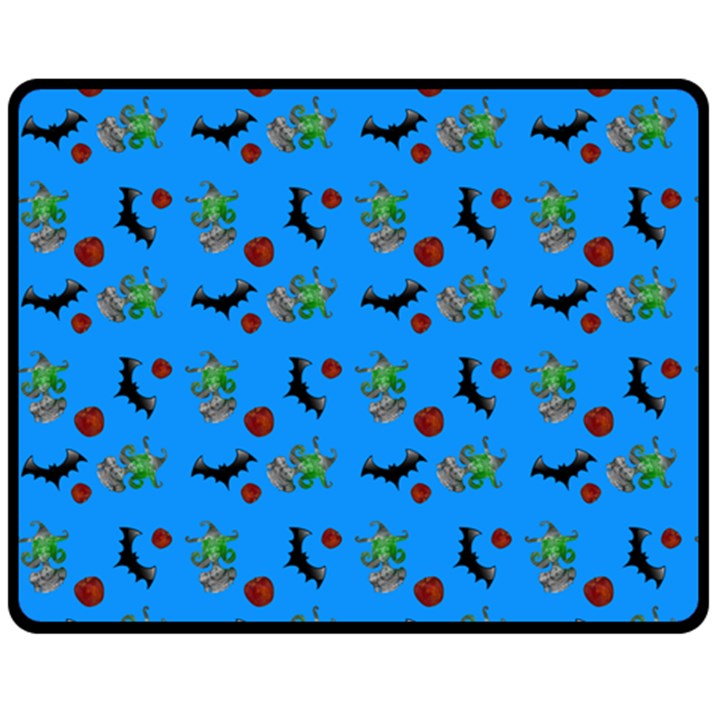 Halloween Witch Pattern Blue Double Sided Fleece Blanket (Medium) 