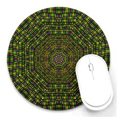 Peace Flower Planet And Calm Fire Round Mousepads by pepitasart