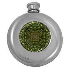 Peace Flower Planet And Calm Fire Round Hip Flask (5 Oz) by pepitasart