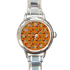 Halloween Witch Pattern Orange Round Italian Charm Watch