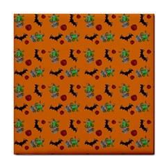 Halloween Witch Pattern Orange Tile Coasters