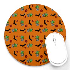 Halloween Witch Pattern Orange Round Mousepads