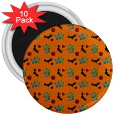 Halloween Witch Pattern Orange 3  Magnets (10 pack) 