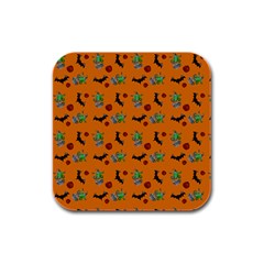 Halloween Witch Pattern Orange Rubber Square Coaster (4 pack) 