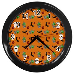 Halloween Witch Pattern Orange Wall Clock (Black)